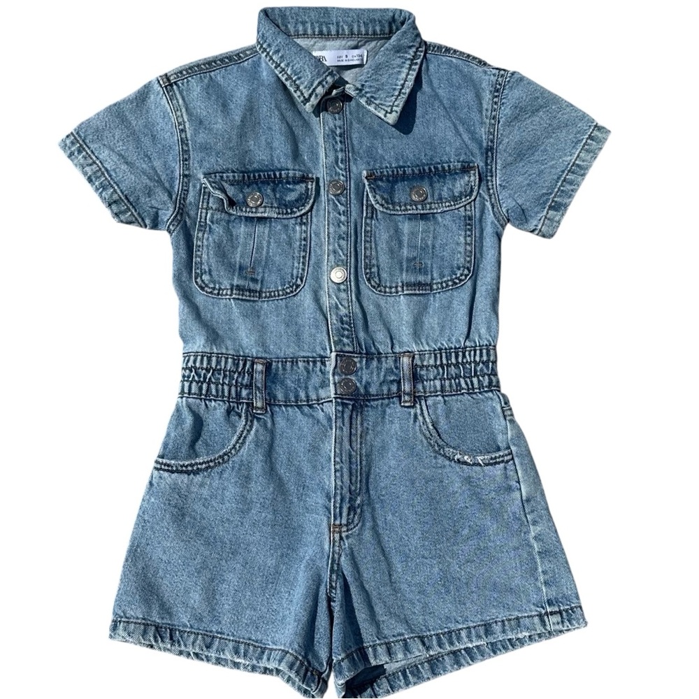 Zara Kids Short Sleeve Denim Worker Jumpsuit / Romper - Small - Picture 3 of 4